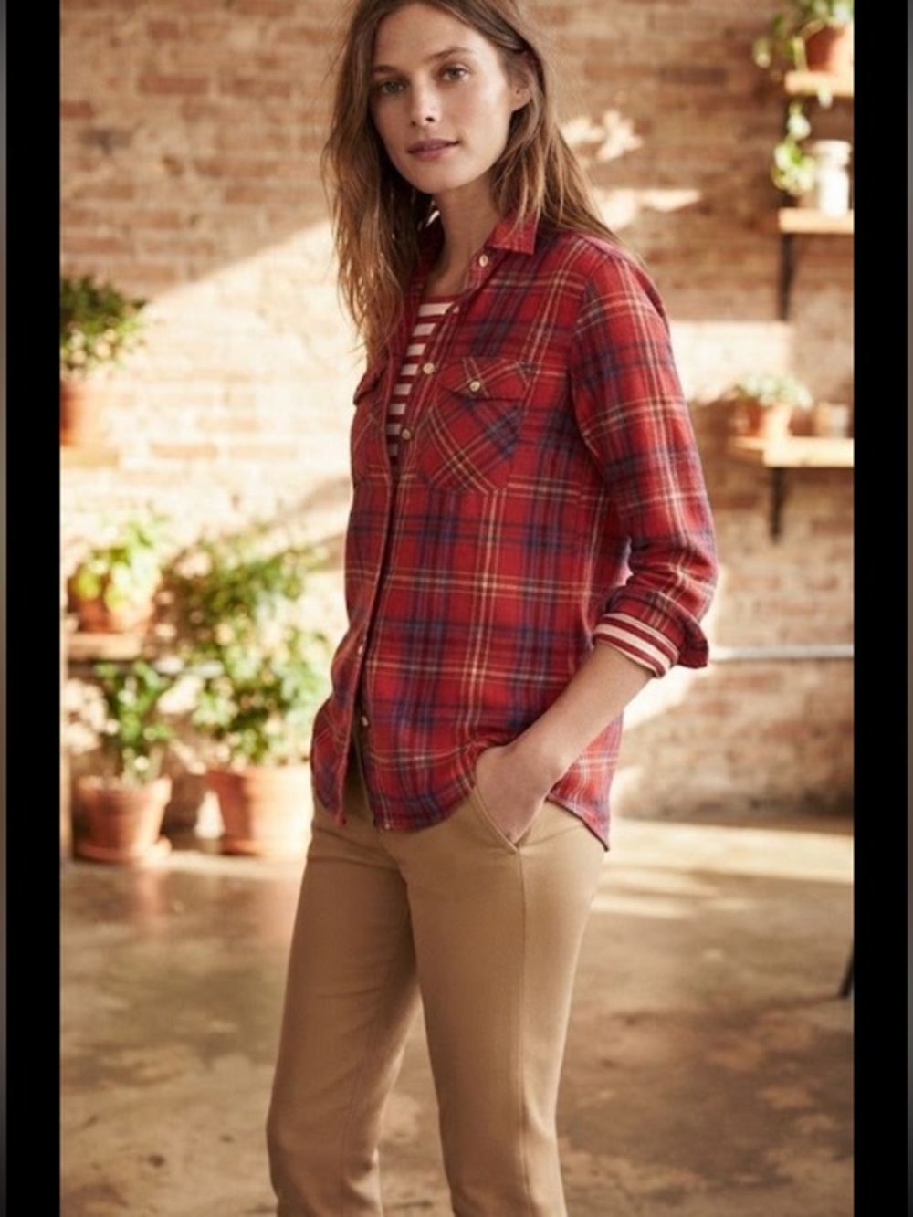 J Crew Womens Boyfriend Flannel Cerise Red Plaid E4326 Size 2
